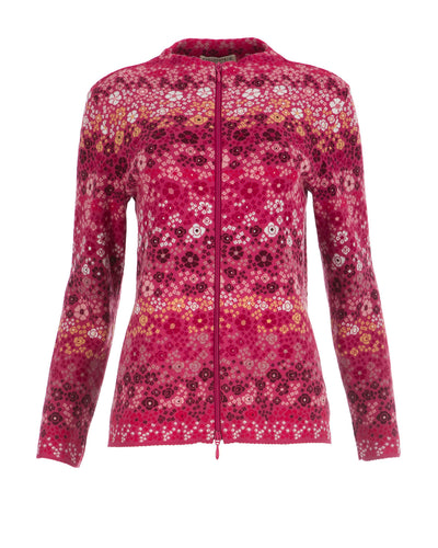 Dunque Damen Jacquard-Jacke Blumen Muster Bio Baumwolle