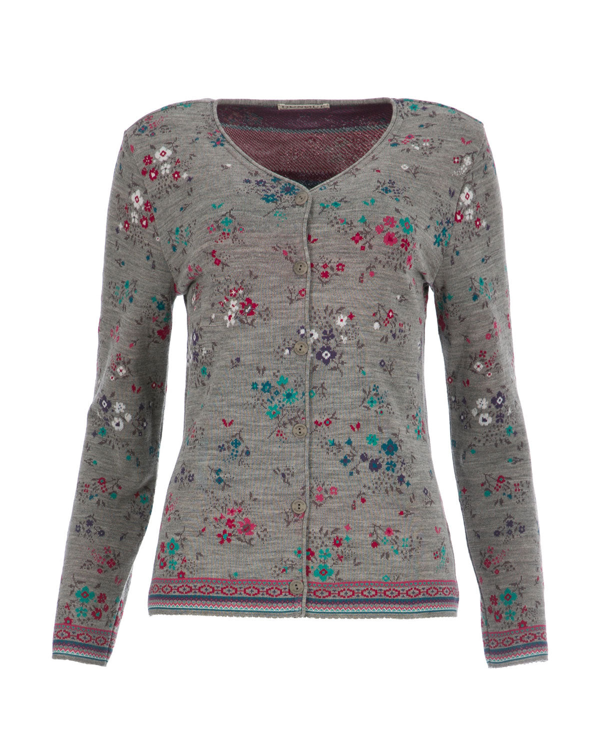 Dunque Damen Jacquard-Jacke Blümchen-Design Wolle Bio Baumwolle