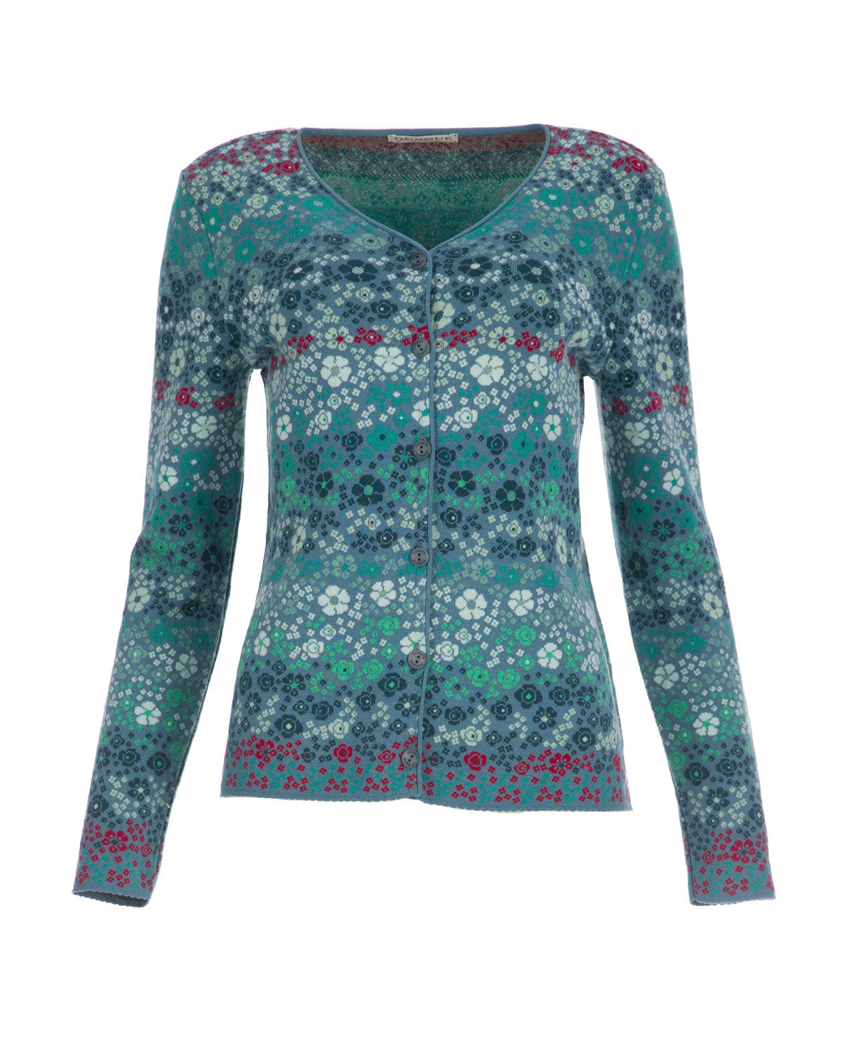 Dunque Damen Jacquard-Jacke Blumen Muster Bio Baumwolle