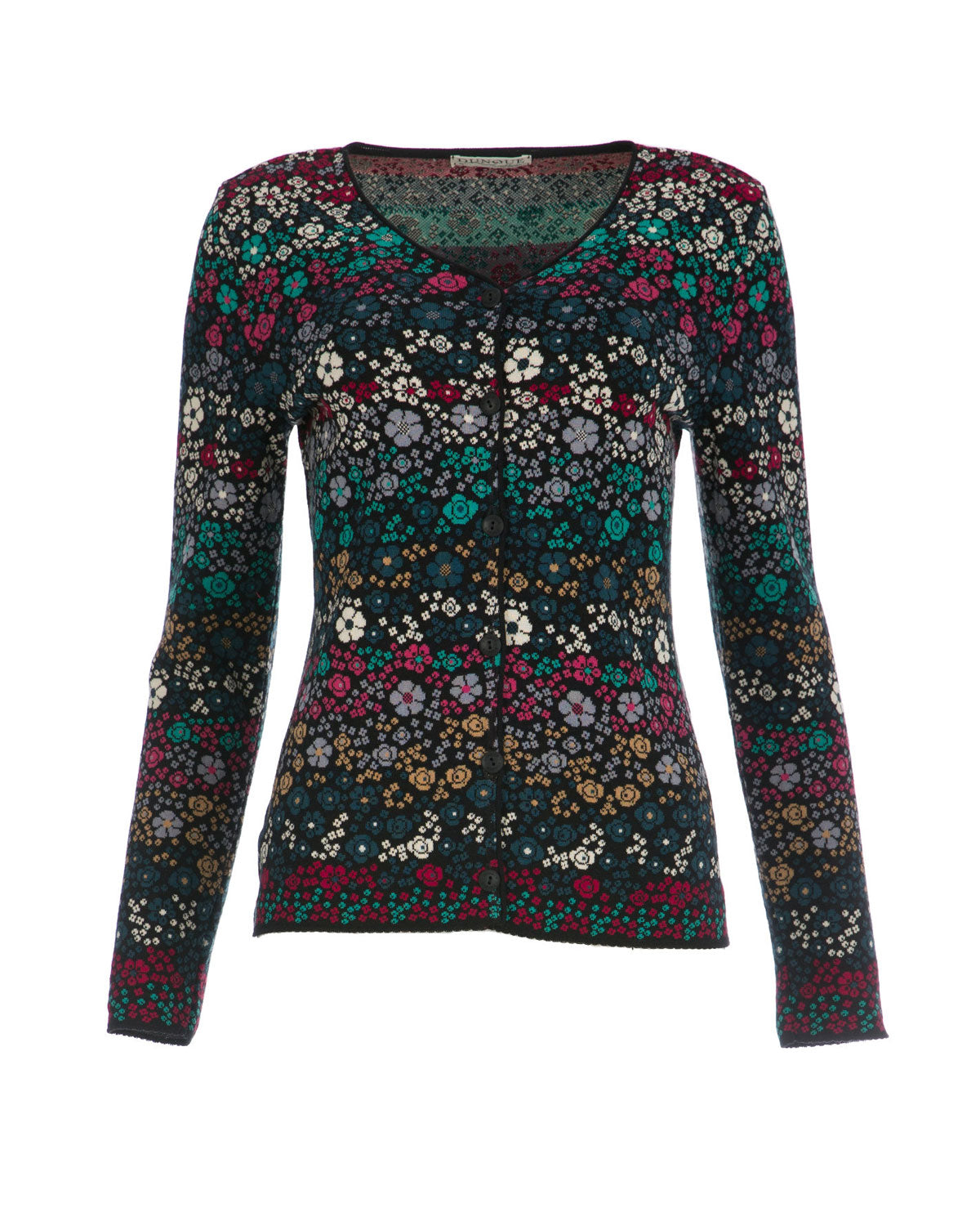 Dunque Damen Jacquard-Jacke Blumen Muster Bio Baumwolle