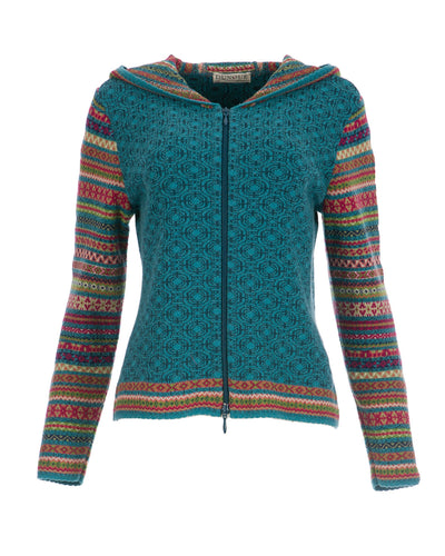 Schweikardt Moden Jacquard Kapuzen Jacke 2 Wege RV Wolle Bio Baumwolle