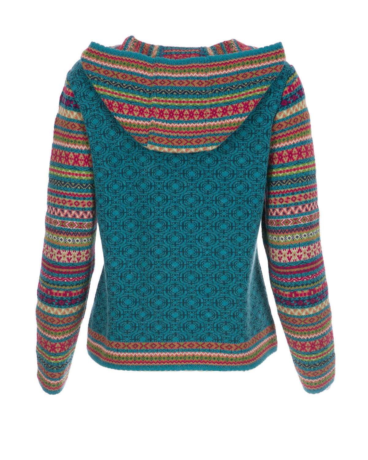 Schweikardt Moden Jacquard Kapuzen Jacke 2 Wege RV Wolle Bio Baumwolle