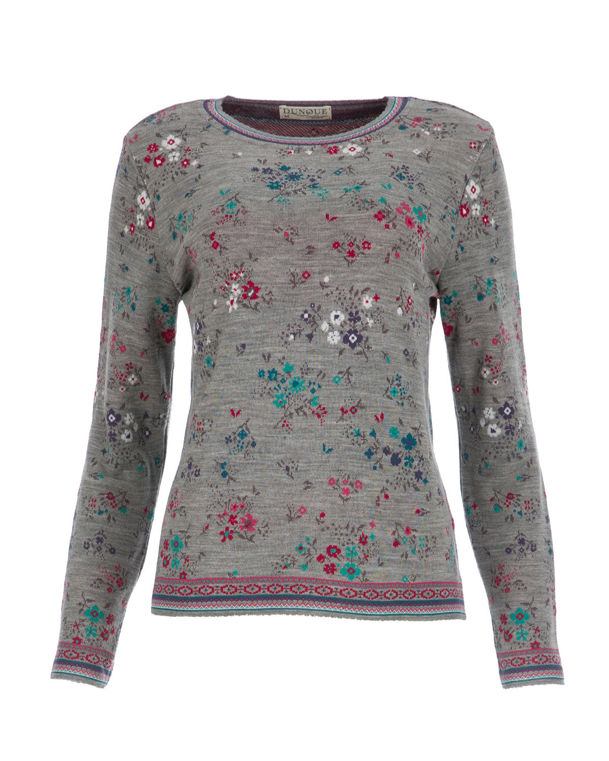 Dunque Jacquard Pullover Blümchen-Design Bio Baumwolle Wolle