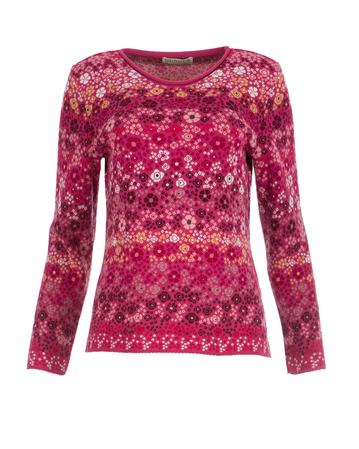 Dunque Damen Jacquard-Pullover Blumen Muster Bio Baumwolle