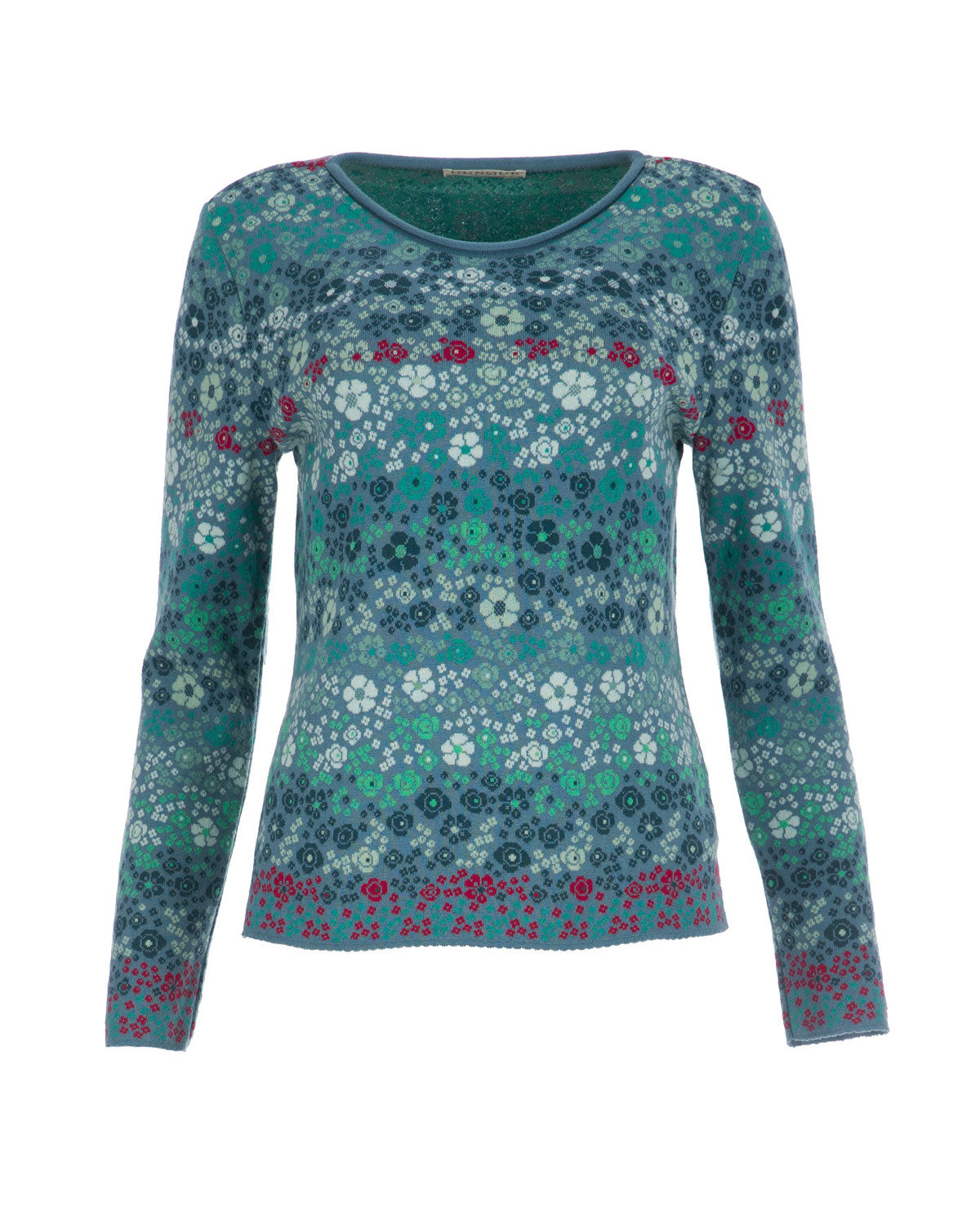 Dunque Damen Jacquard-Pullover Blumen Muster Bio Baumwolle