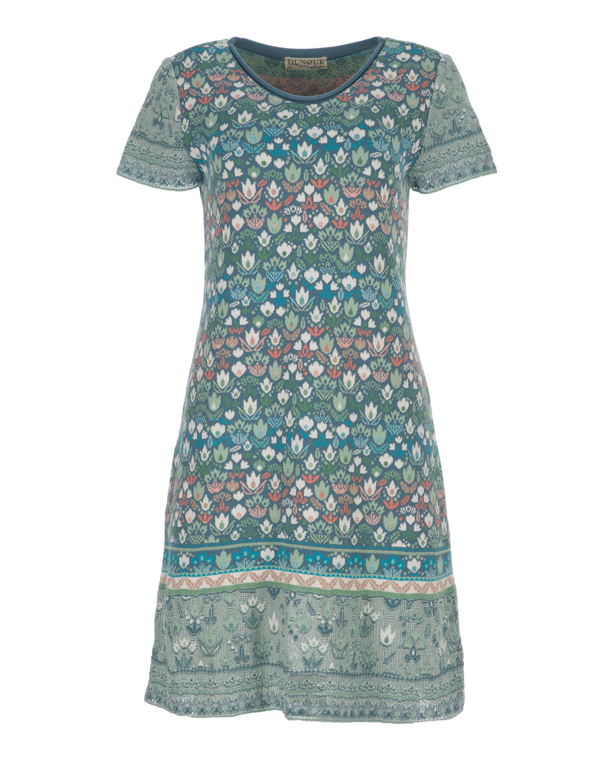 Dunque Jacquard Kleid Kurz Arm Ajour Strick Bio Baumwolle