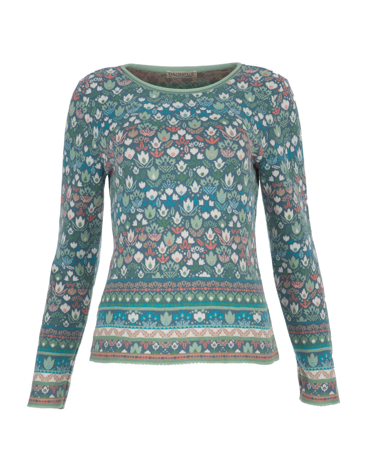 Dunque Damen Blumen Muster Jacquard-Pullover Bio Baumwolle