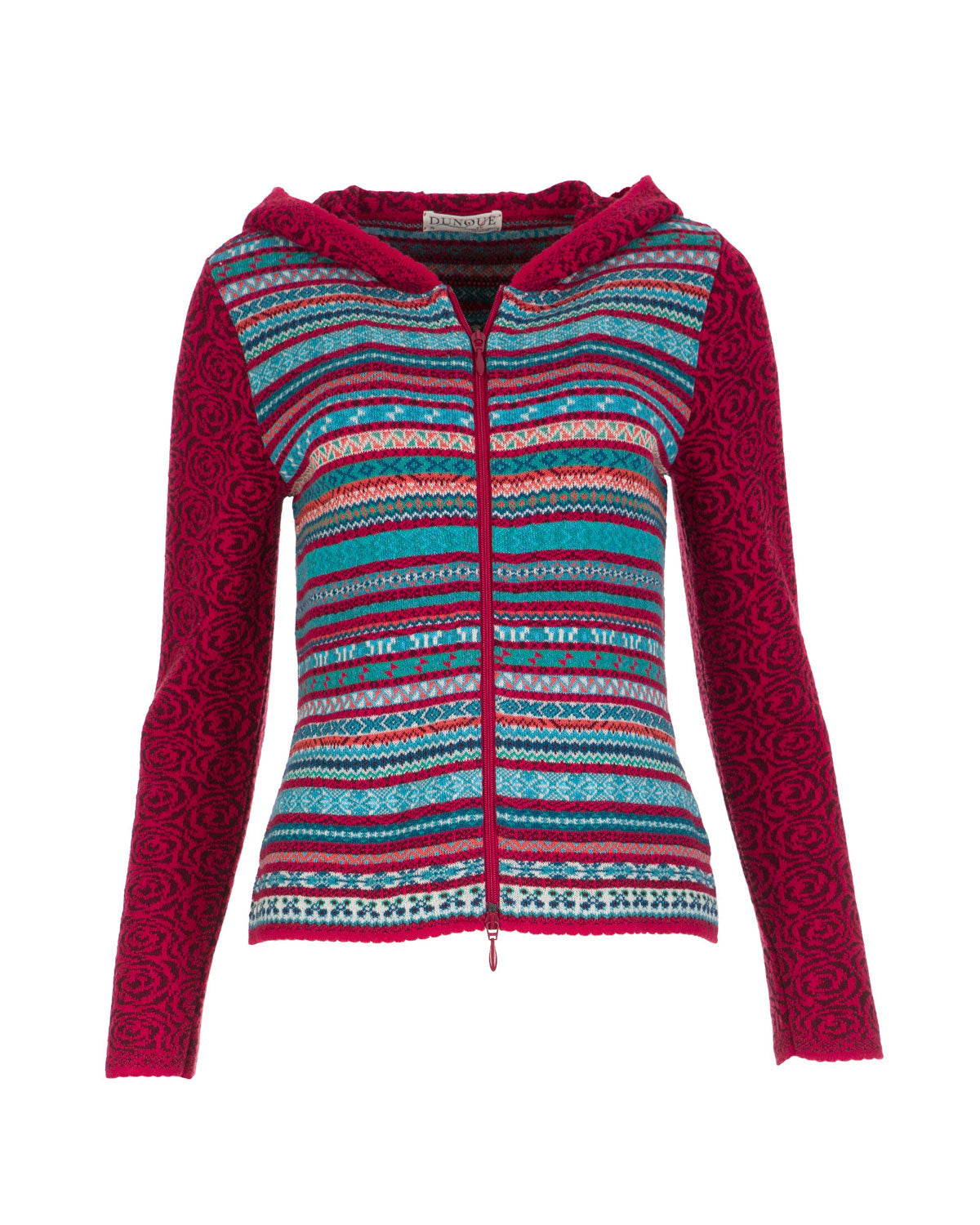 Dunque Damen Jacquard Kapuzenjacke Wolle Bio Baumwolle