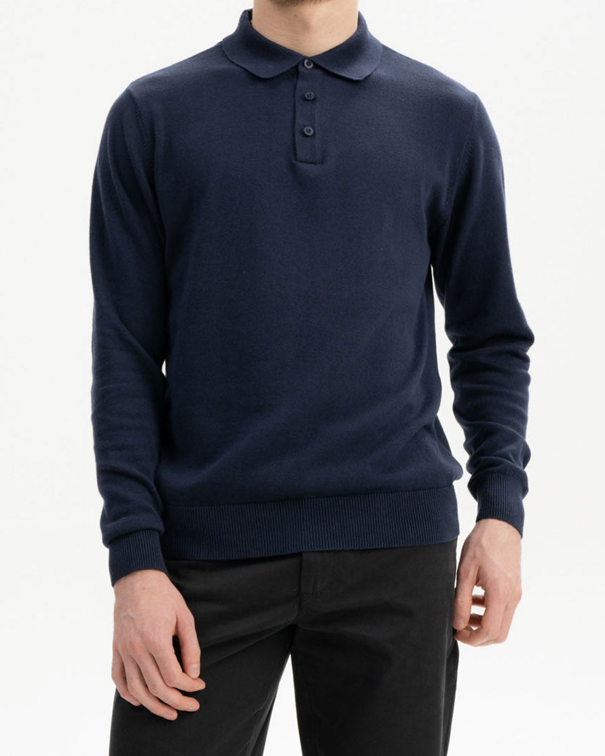 Mela Herren Langarm Strick Poloshirt Baumwolle Bio