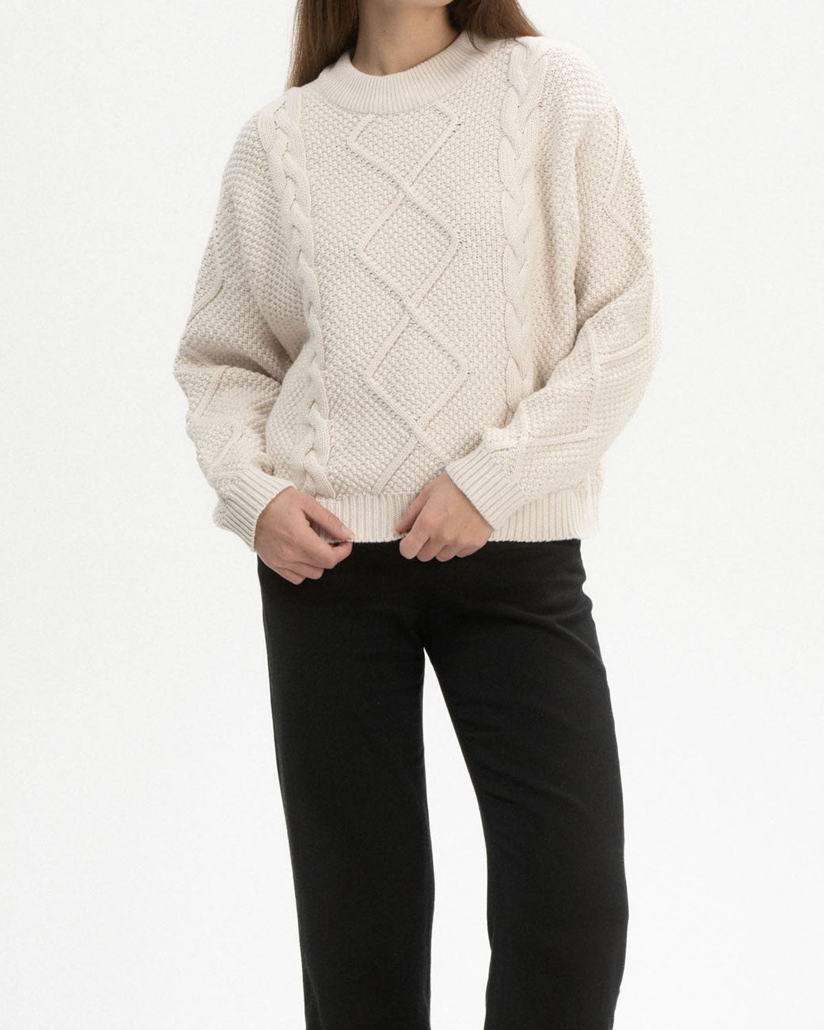 Mela Damen Zopfmuster Strickpullover Bio Baumwolle