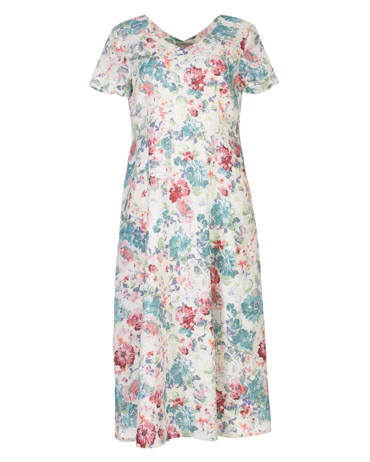 Naturalmente Damen-Leinenkleid mit floralem Muster