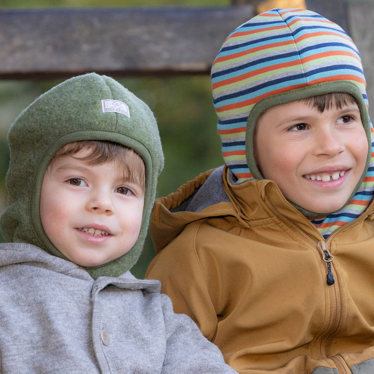 PICKAPOOH Kinder Sturmhaube Blau Natur Ringel - Warme Mütze Für Kalte Tage Größe 48