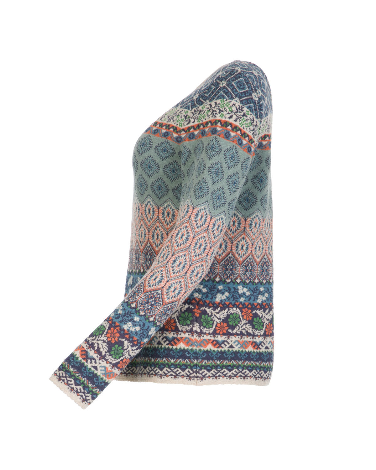 Dunque Damen Jacquard Pullover Bio Baumwolle Wolle