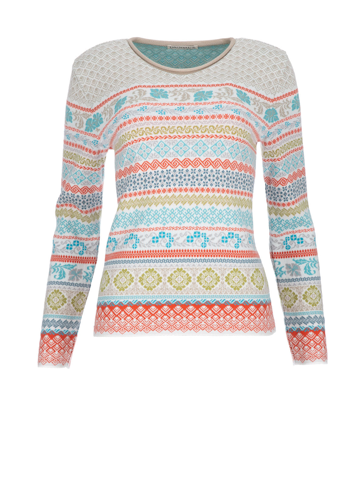 Dunque Damen Jacquard Strick-Pullover Bio Baumwolle