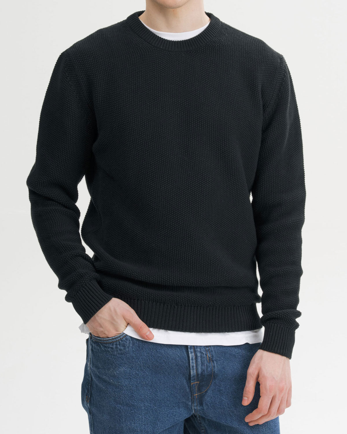 Mela Herren Bio Baumwolle Rundhals Struktur Strickpullover