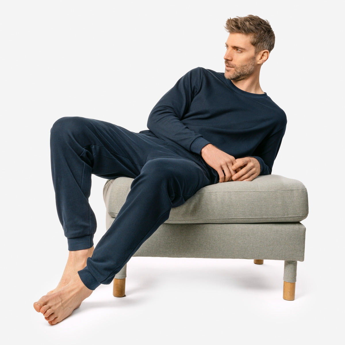 Herren Schlafanzug Bio Baumwolle mit Hosen Taschen