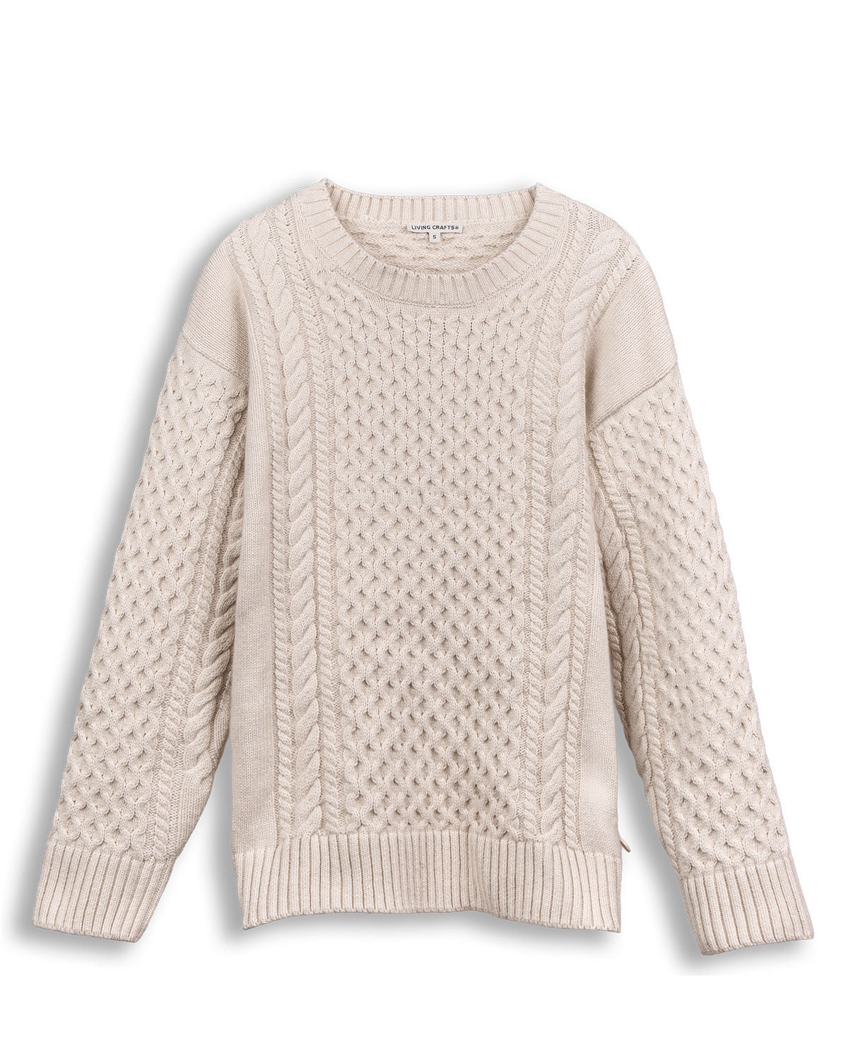 Damen-Zopfmuster-Pullover Baumwolle (Bio) Schurwolle (Bio)