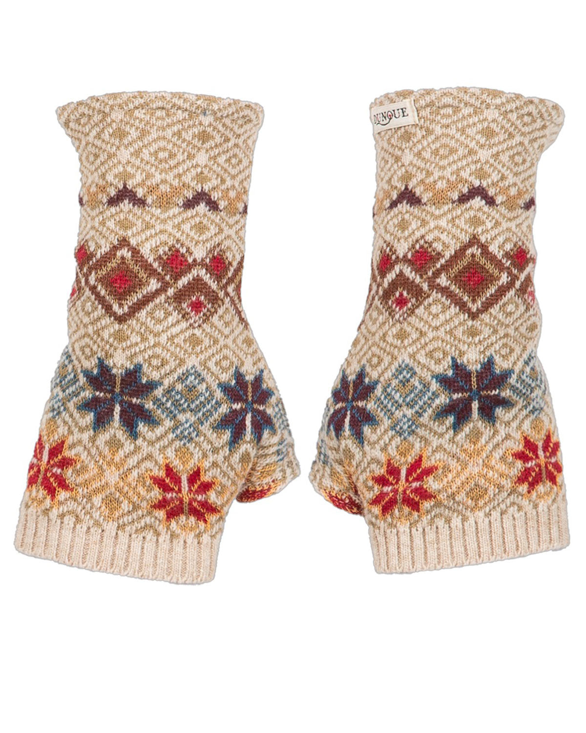 Damen Jacquard-Fingerstulpen Schurwolle Baumwolle (Bio)