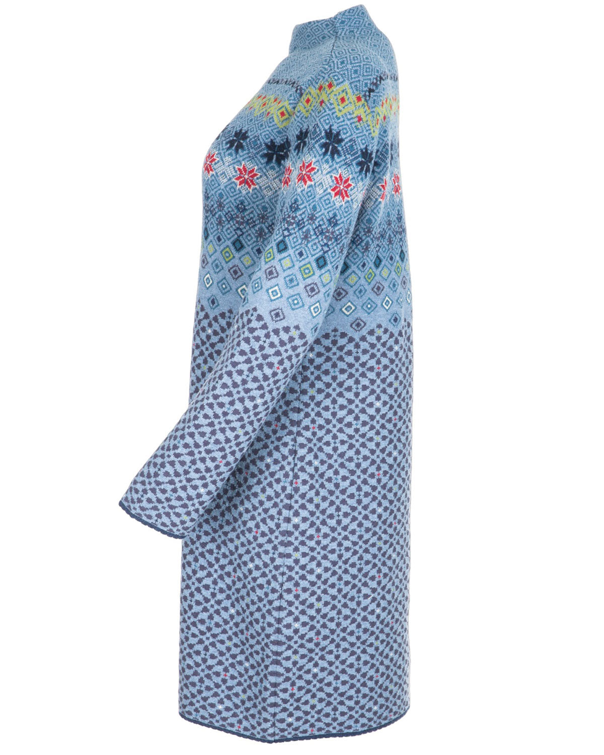 Damen-Jacquard-Kleid mit Kelchkragen Schurwolle Baumwolle (Bio)