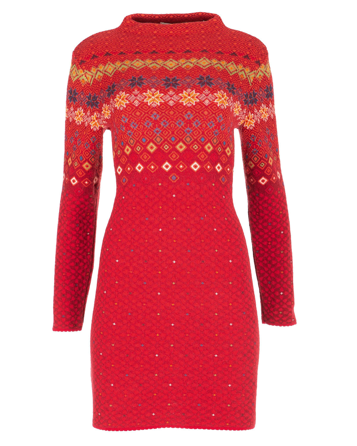Damen-Jacquard-Kleid mit Kelchkragen Schurwolle Baumwolle (Bio)