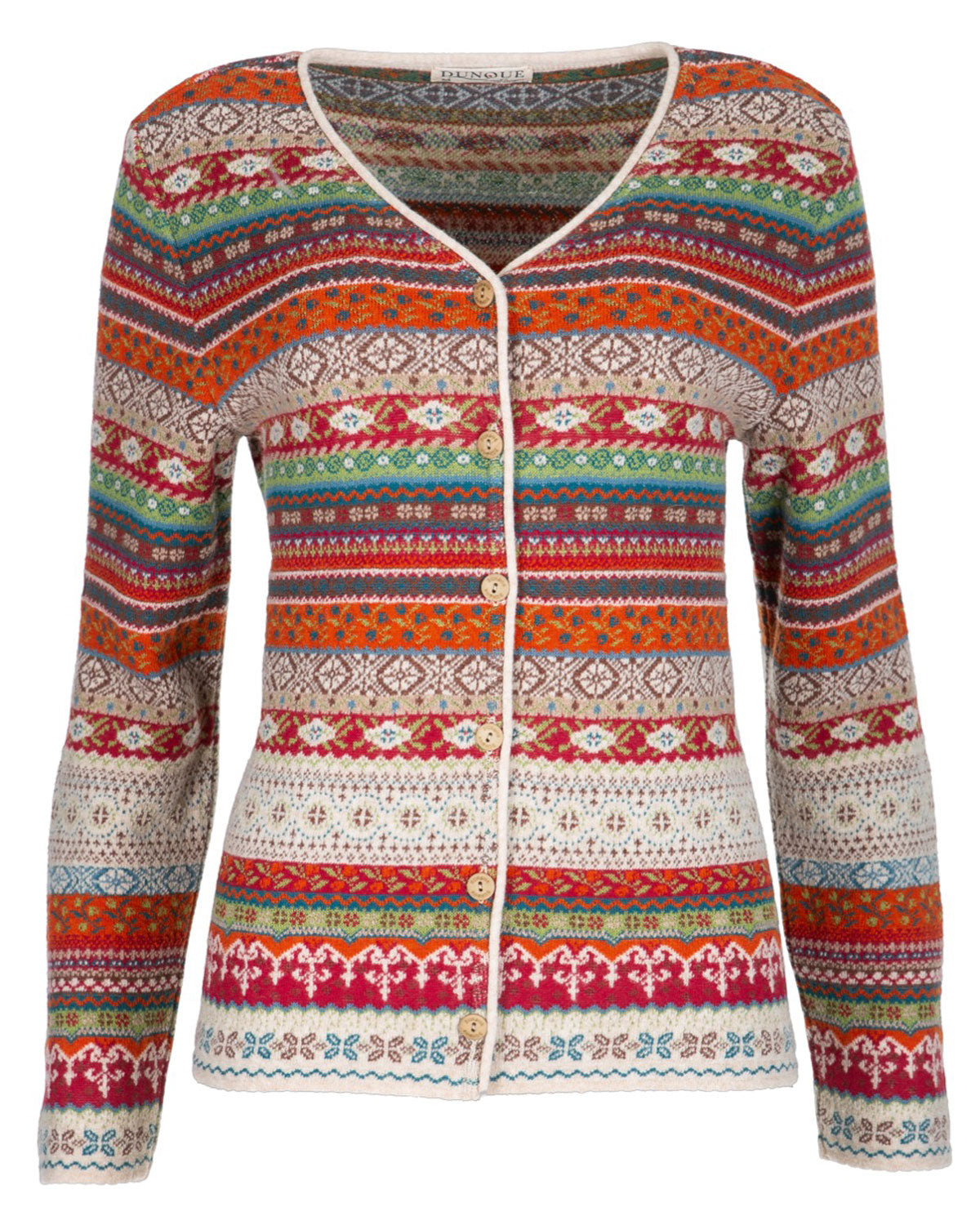 Dunque Damen Jacquard Strickjacke Wolle Bio Baumwolle