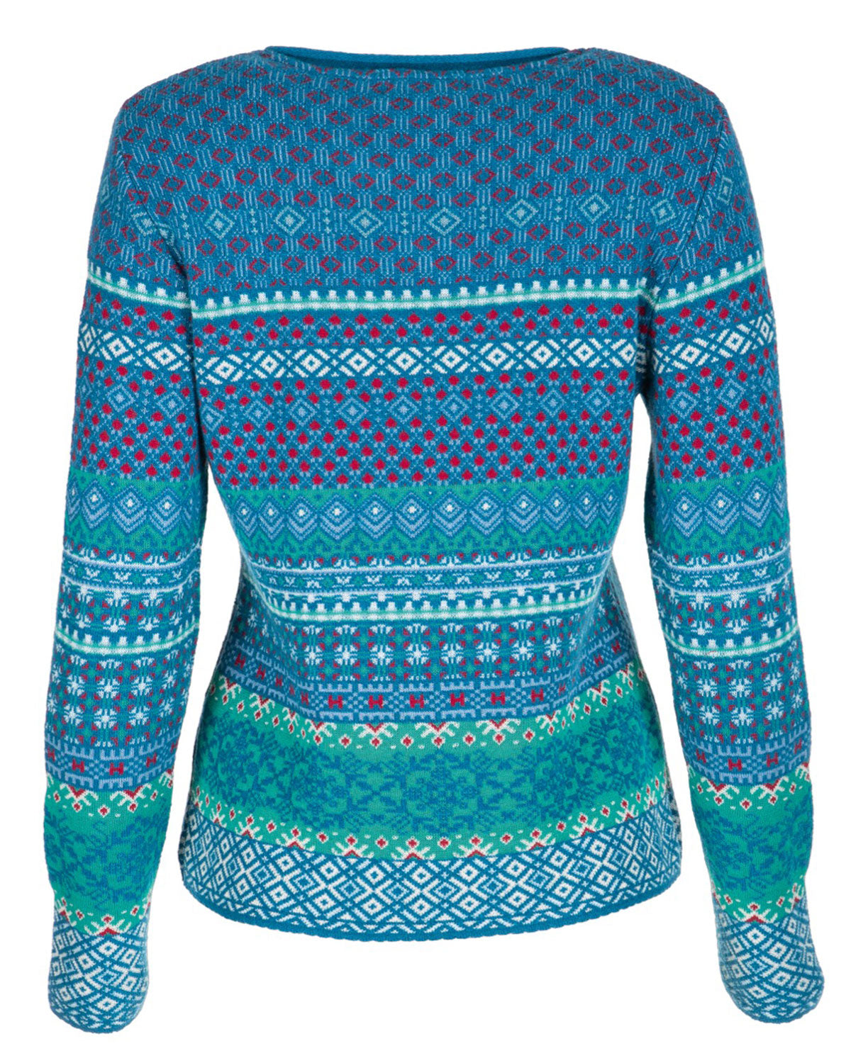 Damen Jacquard Pullover Rundhals Schurwolle Baumwolle (Bio)