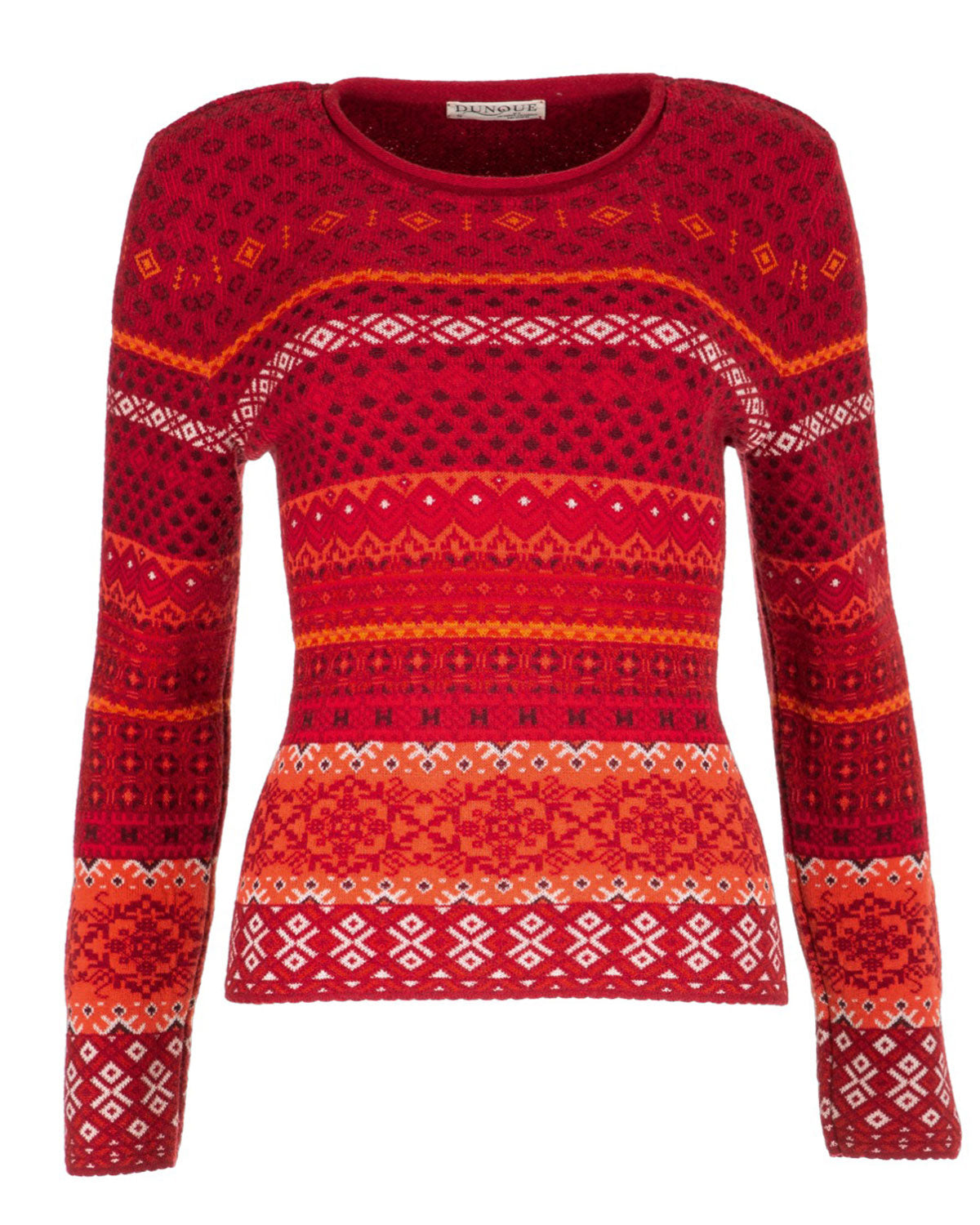 Damen Jacquard Pullover Rundhals Schurwolle Baumwolle (Bio)