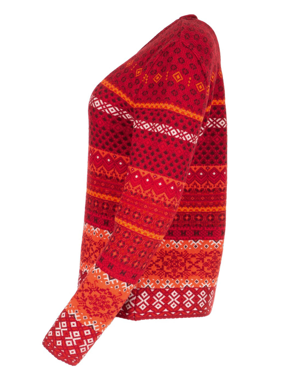 Damen Jacquard Pullover Rundhals Schurwolle Baumwolle (Bio)