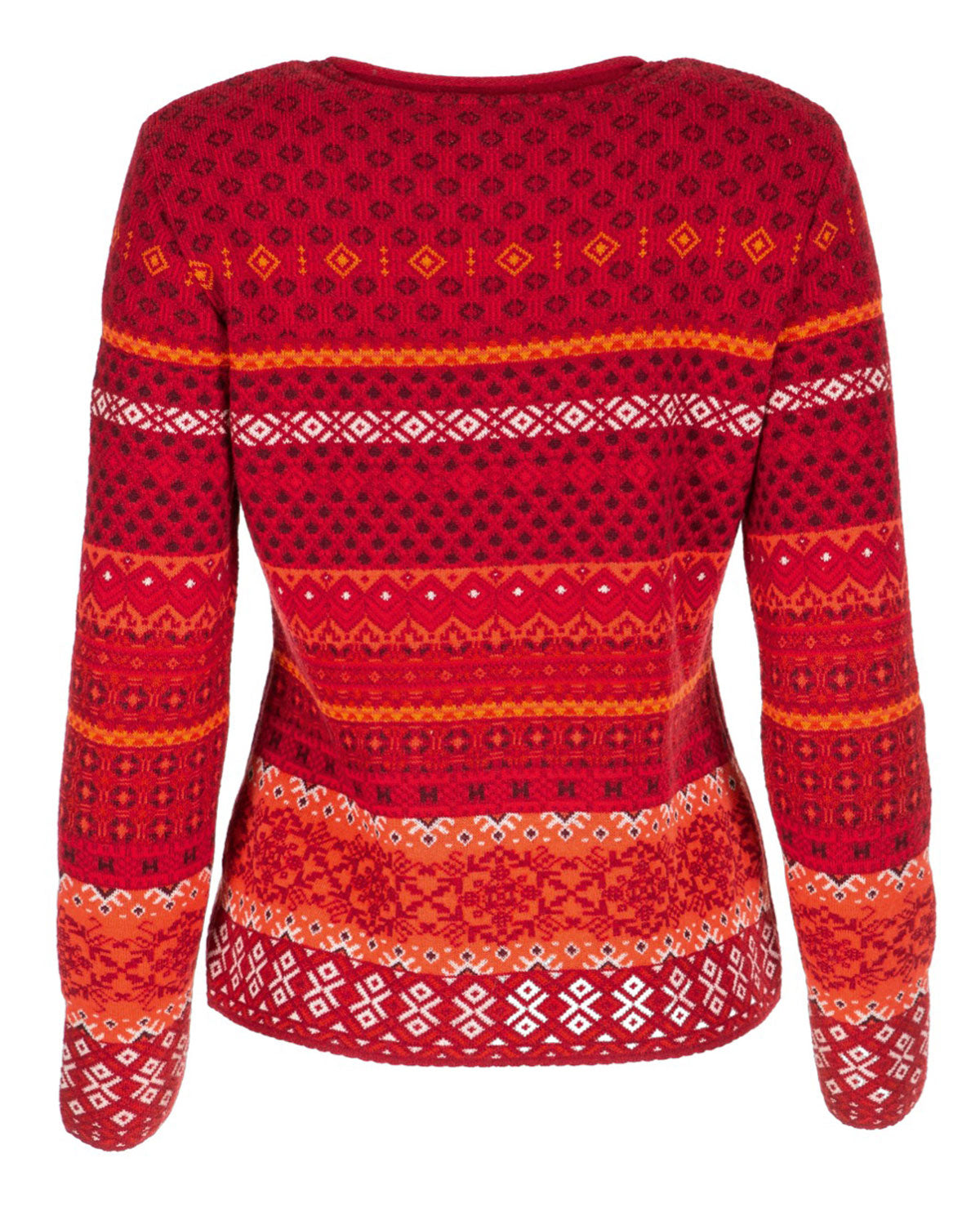 Damen Jacquard Pullover Rundhals Schurwolle Baumwolle (Bio)