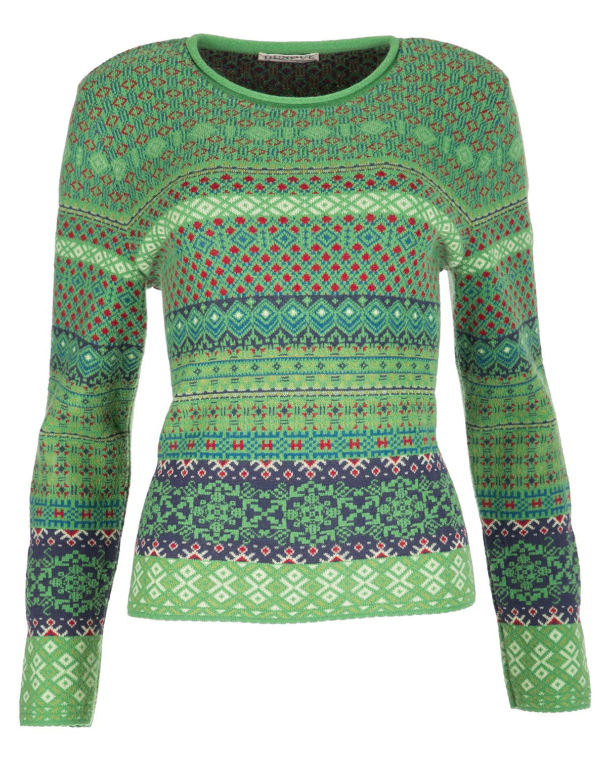 Damen Jacquard Pullover Rundhals Schurwolle Baumwolle (Bio)