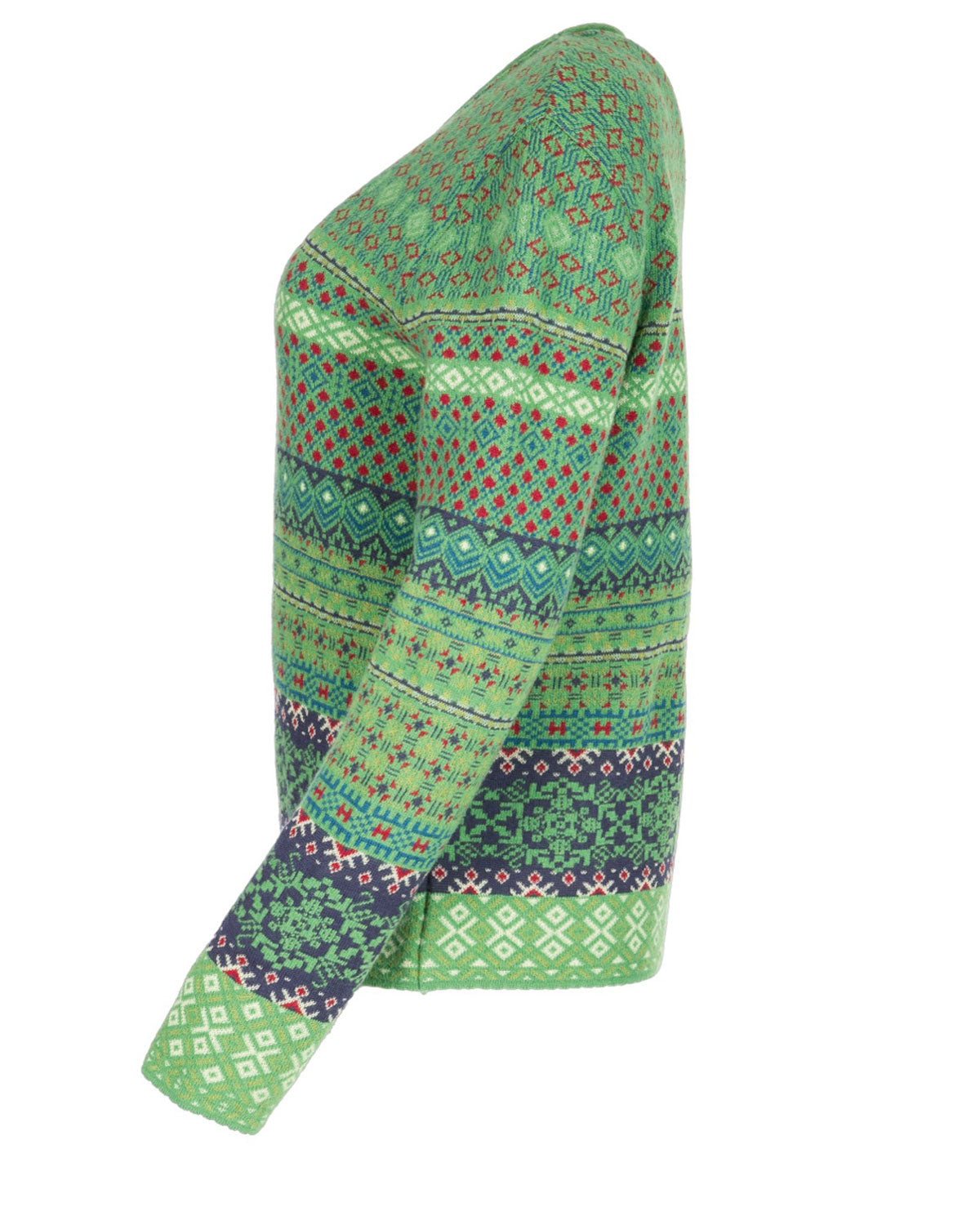 Damen Jacquard Pullover Rundhals Schurwolle Baumwolle (Bio)