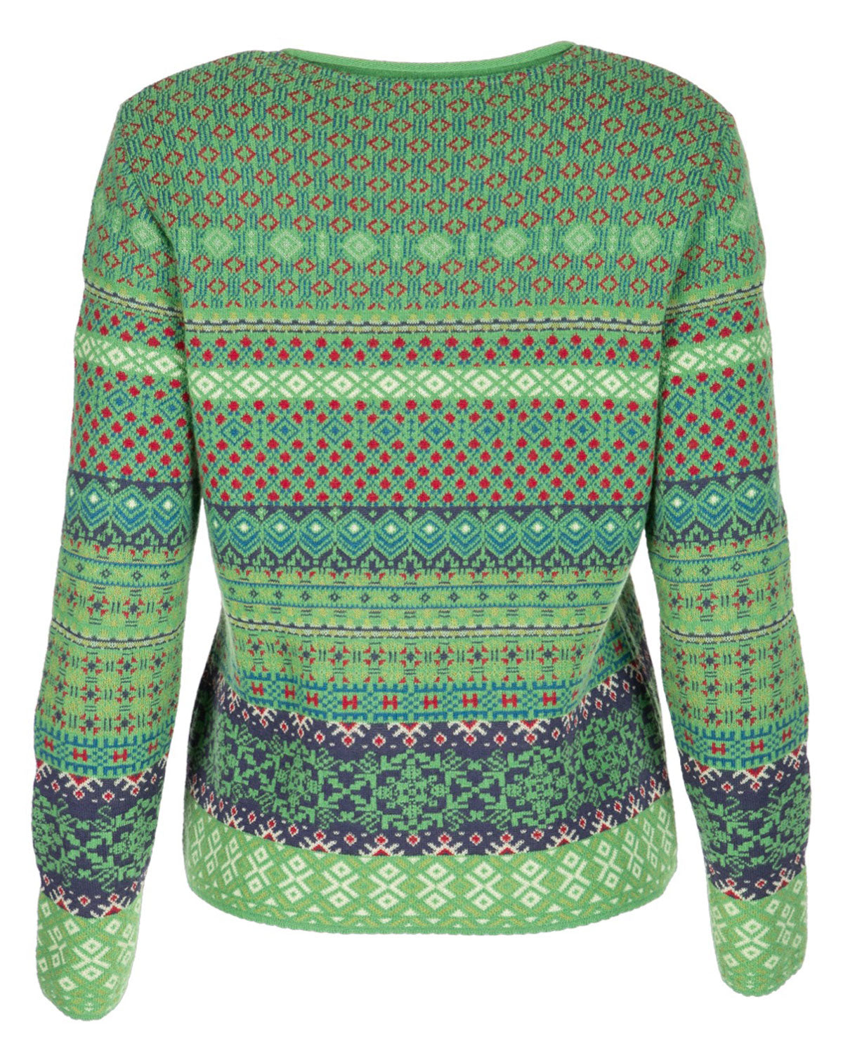 Damen Jacquard Pullover Rundhals Schurwolle Baumwolle (Bio)