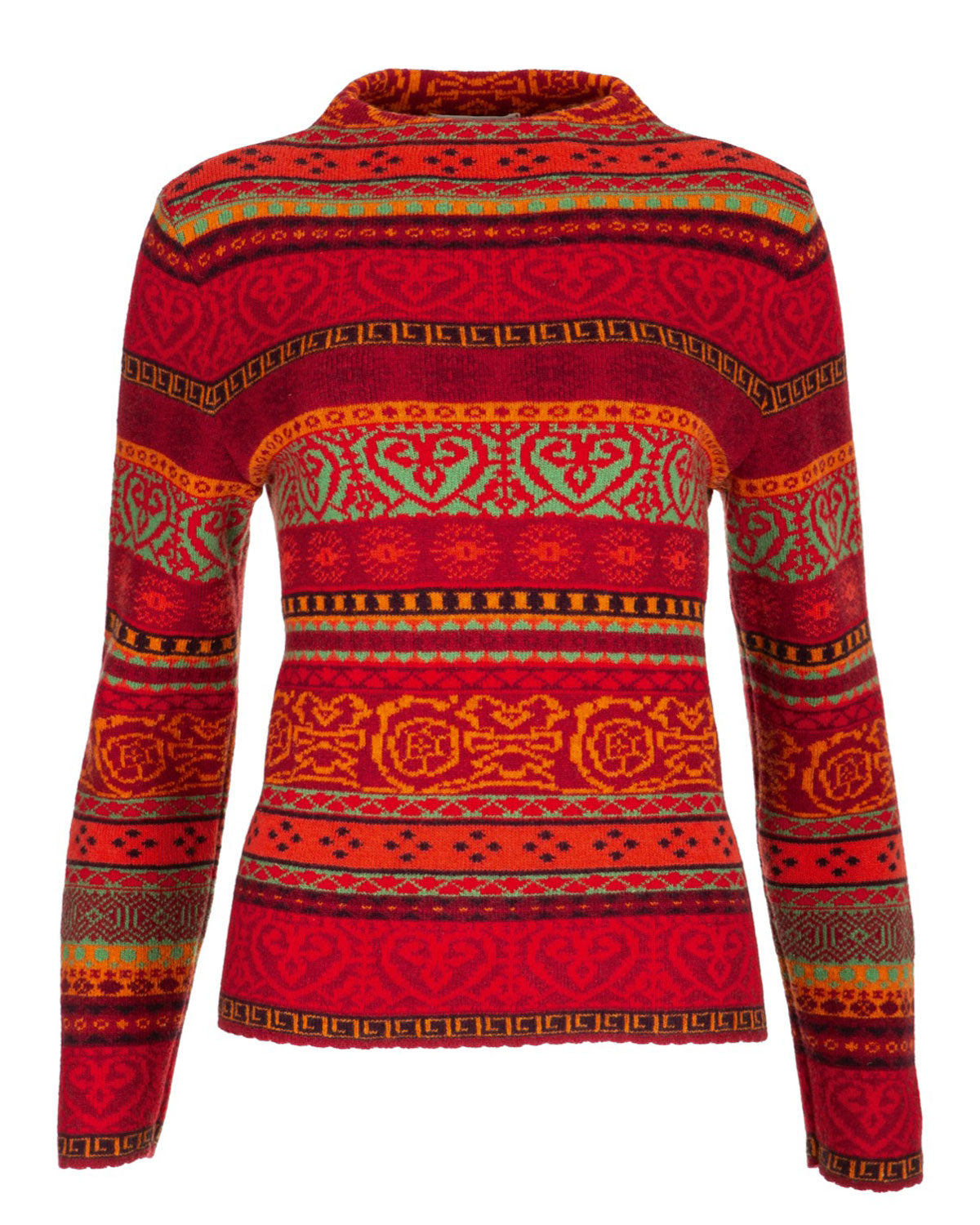 Dunque Damen Jacquard Kelchkragen Pullover Schurwolle