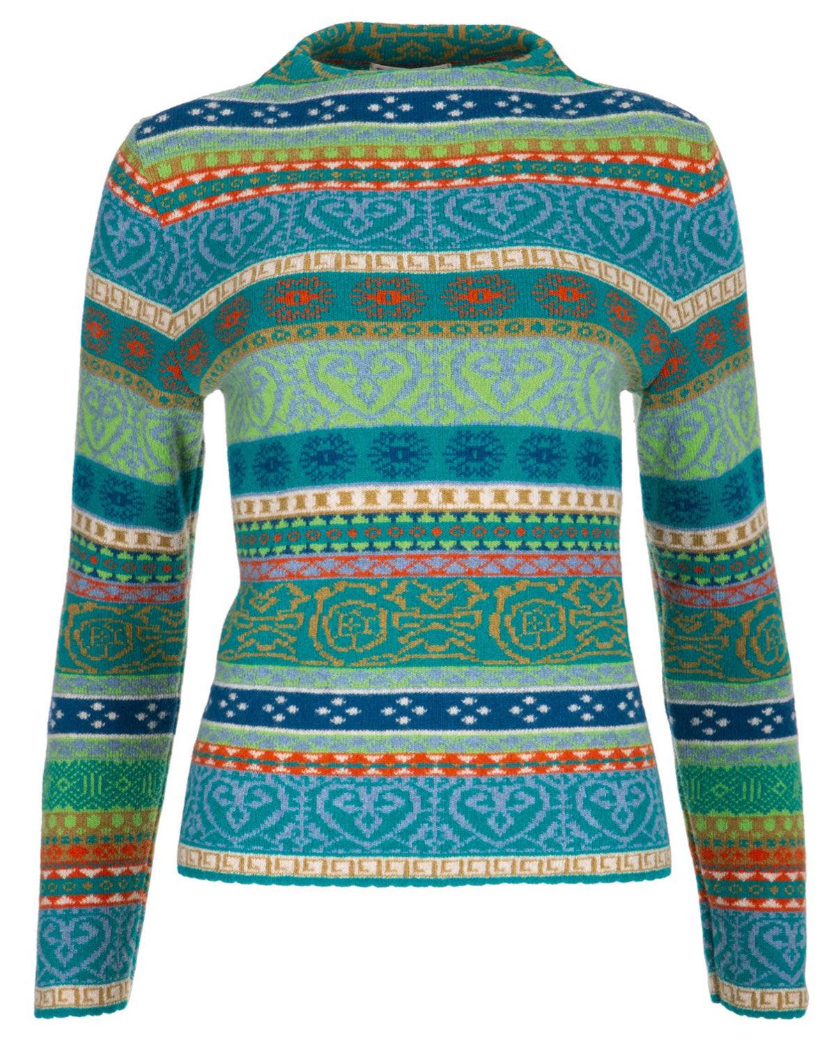 Dunque Damen Jacquard Kelchkragen Pullover Schurwolle