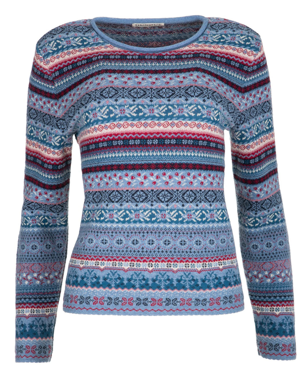 Dunque Damen Jacquard Pullover Rundhals Wolle Bio Baumwolle