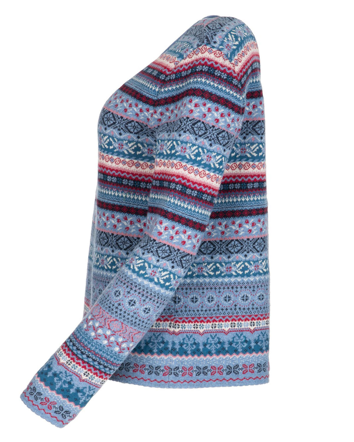 Dunque Damen Jacquard Pullover Rundhals Wolle Bio Baumwolle