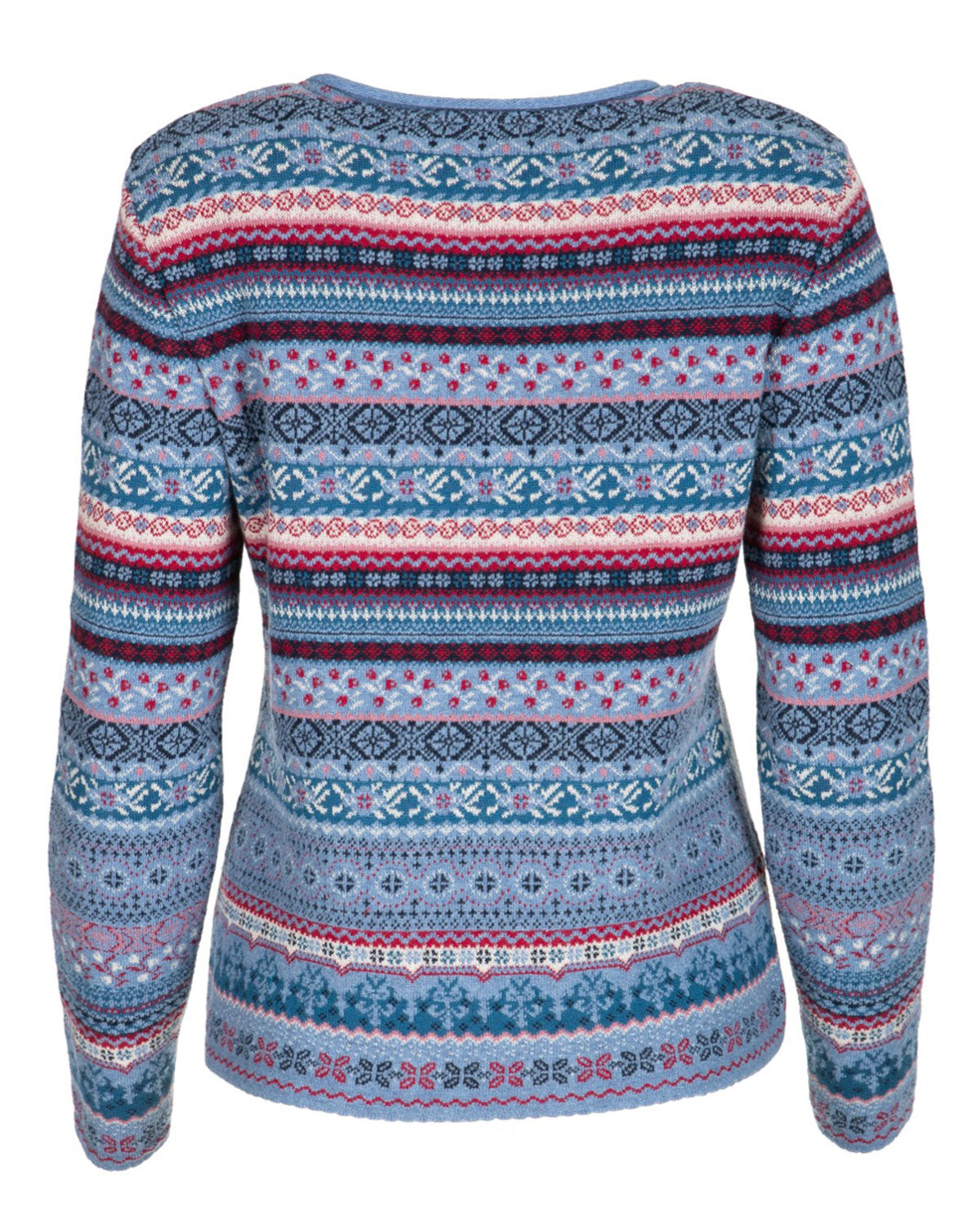 Dunque Damen Jacquard Pullover Rundhals Wolle Bio Baumwolle