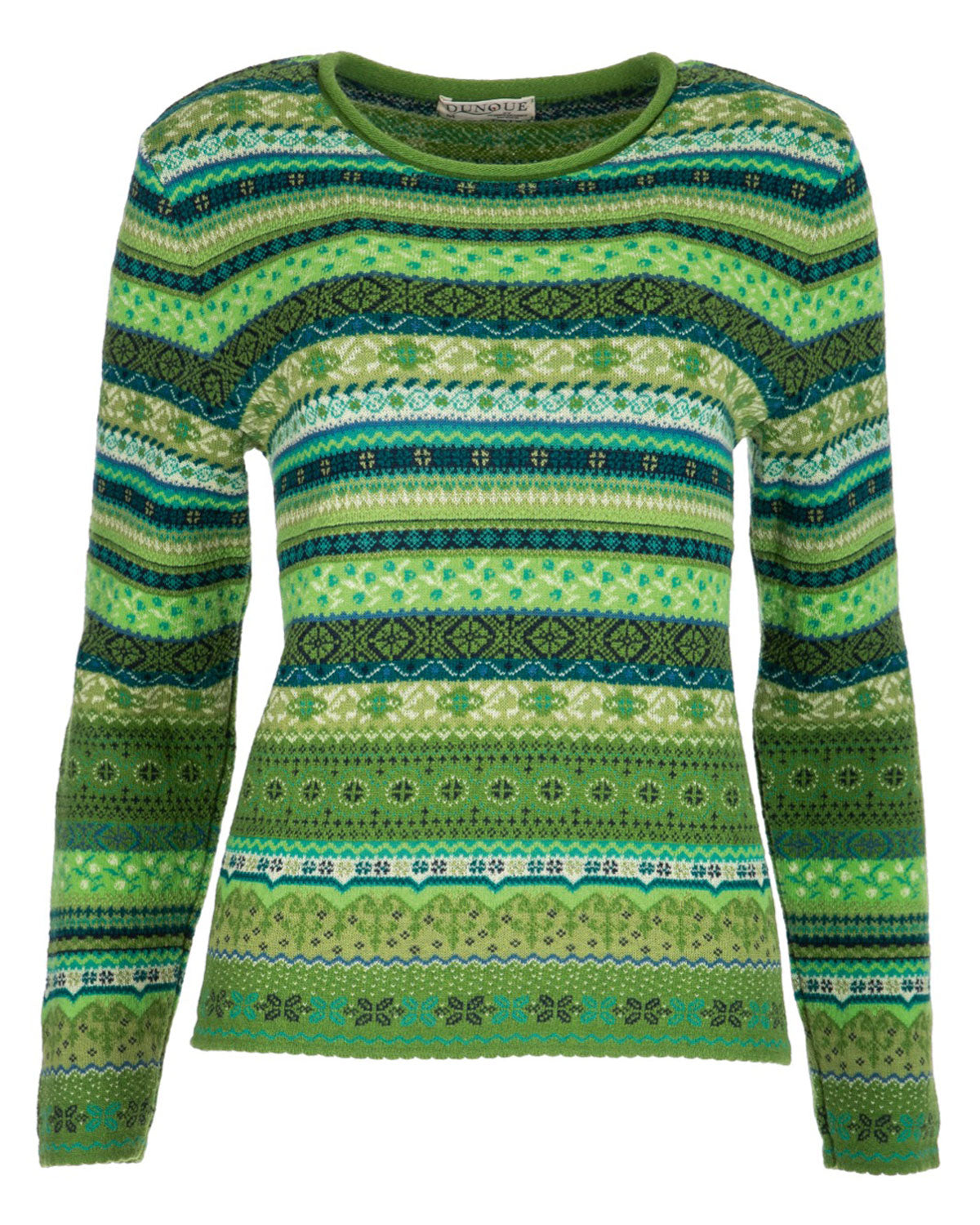Dunque Damen Jacquard Pullover Rundhals Wolle Bio Baumwolle