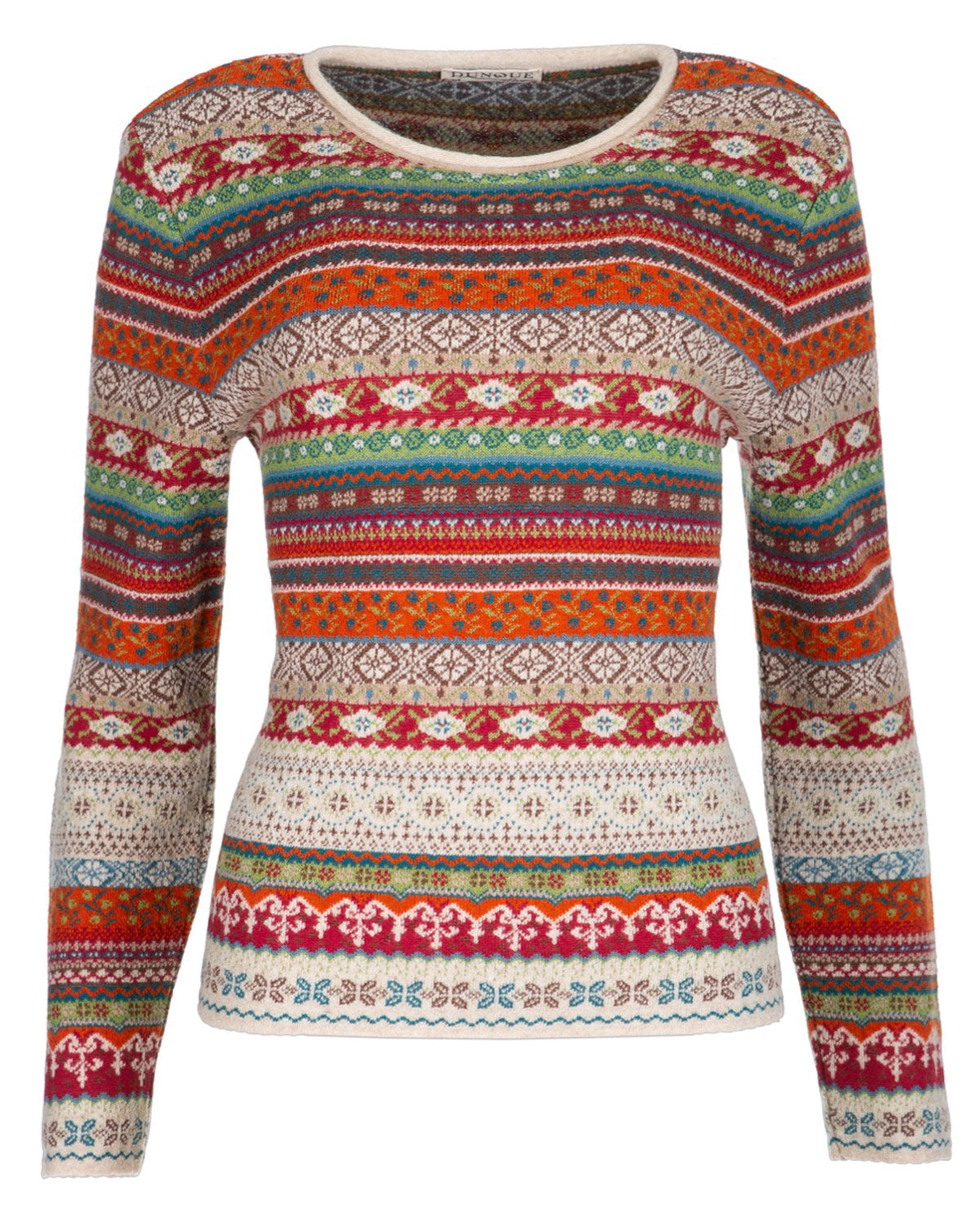 Dunque Damen Jacquard Pullover Rundhals Wolle Bio Baumwolle