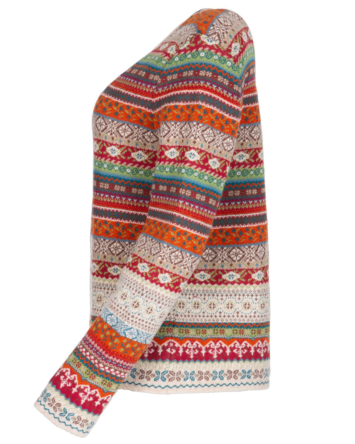 Dunque Damen Jacquard Pullover Rundhals Wolle Bio Baumwolle