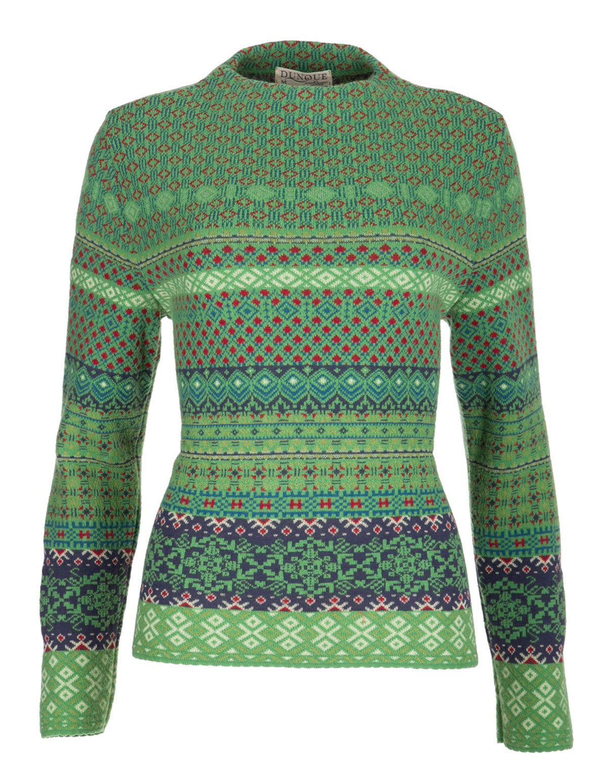 Damen-Jacquard-Pullover mit Kelchkragen Schurwolle Baumwolle (Bio)