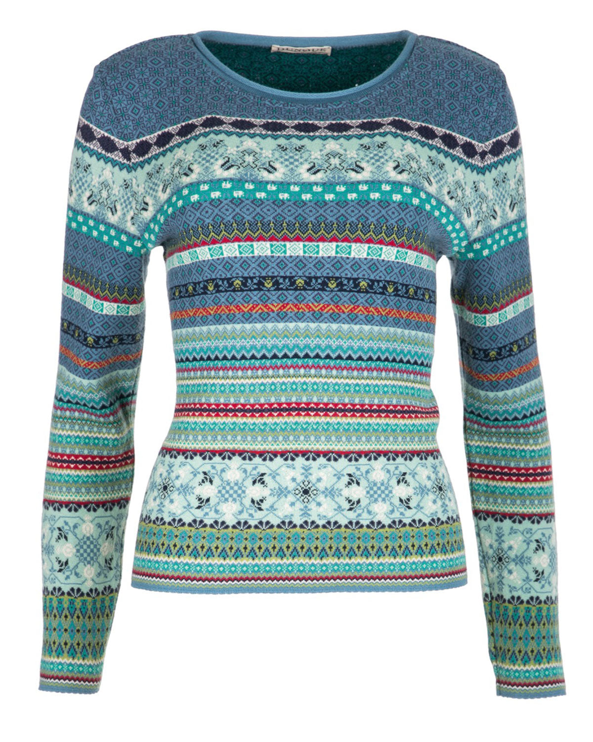 Dunque Damen Jacquard Pullover Rundhals Bio Baumwolle
