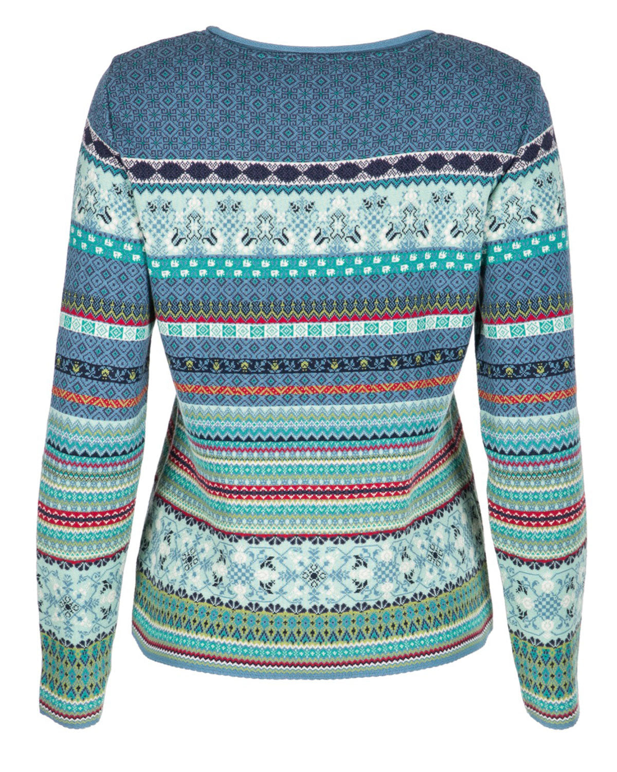 Dunque Damen Jacquard Pullover Rundhals Bio Baumwolle
