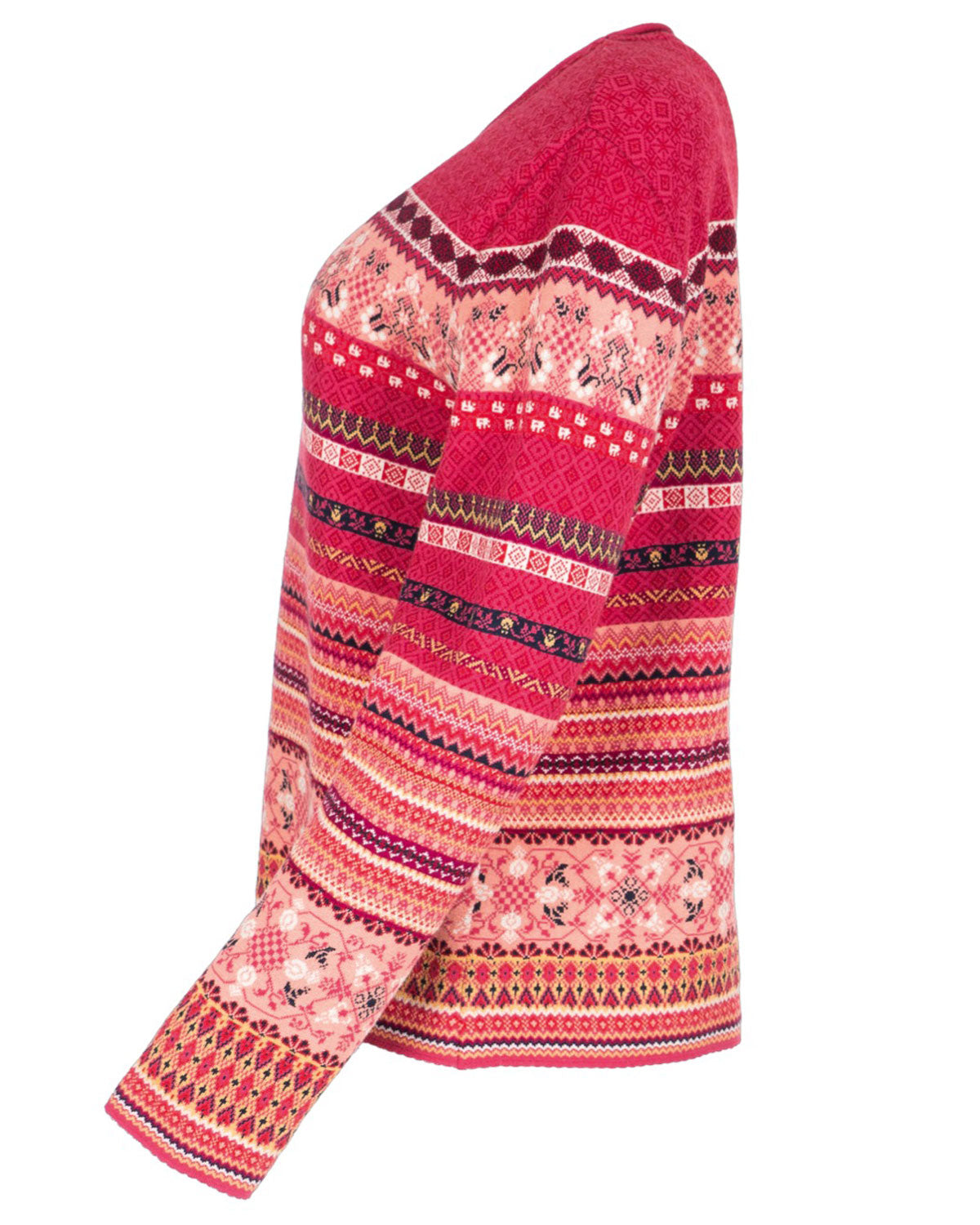 Dunque Damen Jacquard Pullover Rundhals Bio Baumwolle