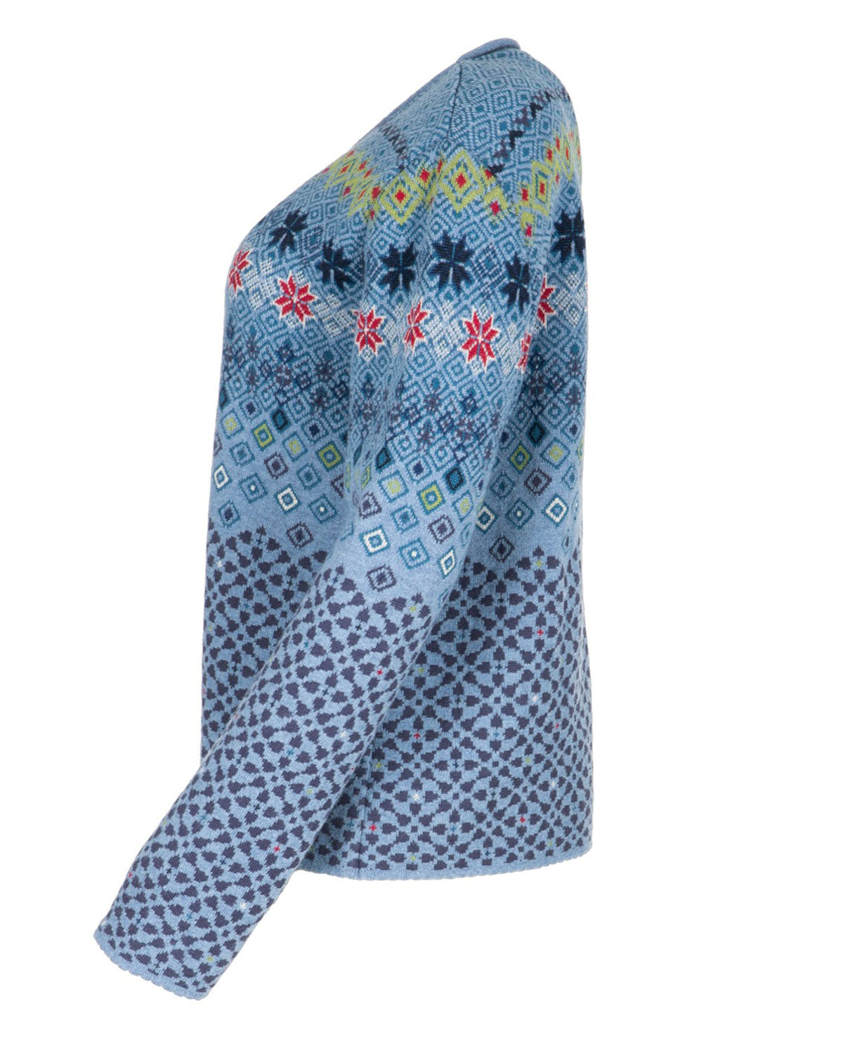 Jacquard-Rundhals-Pullover Schurwolle Baumwolle (Bio)