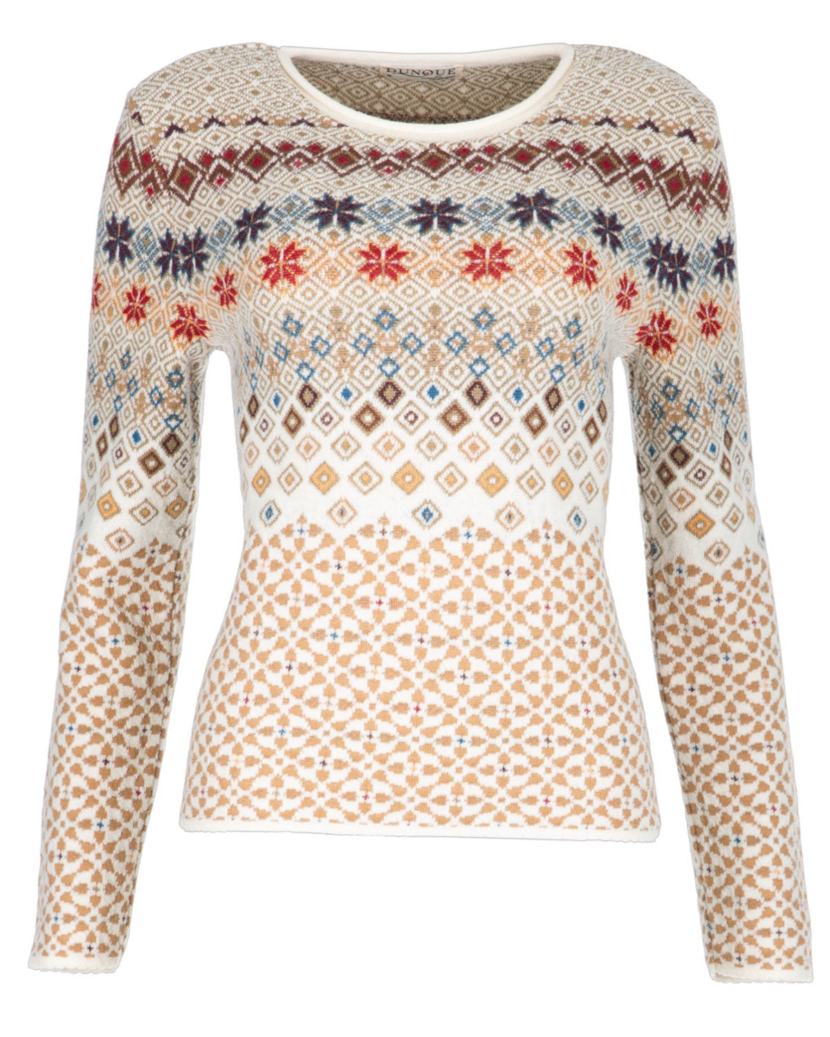 Jacquard-Rundhals-Pullover Schurwolle Baumwolle (Bio)