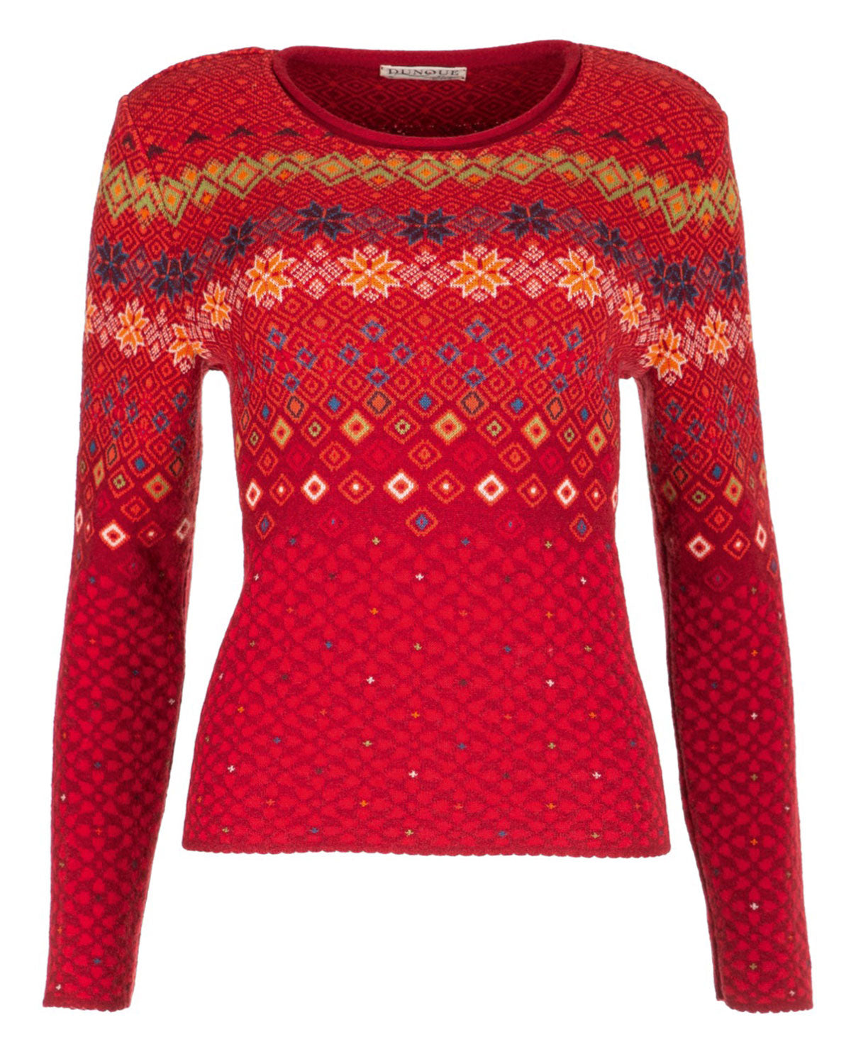 Jacquard-Rundhals-Pullover Schurwolle Baumwolle (Bio)