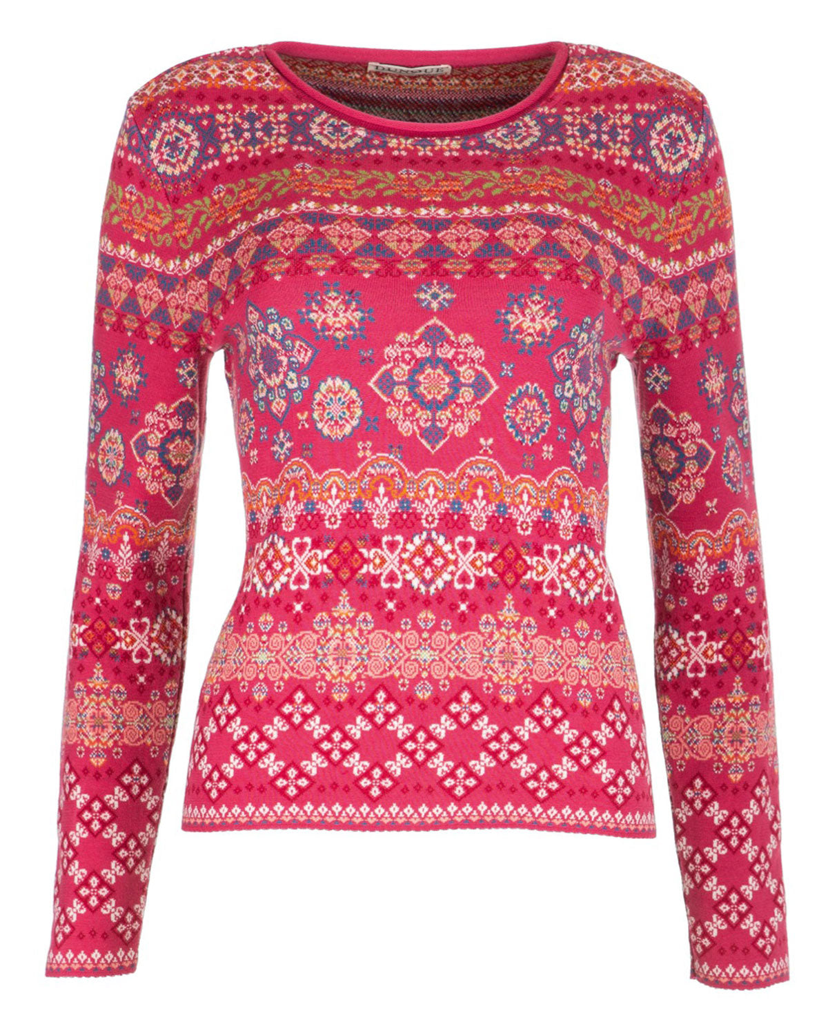 Dunque Damen Jacquard Pullover Rundhals Bio Baumwolle