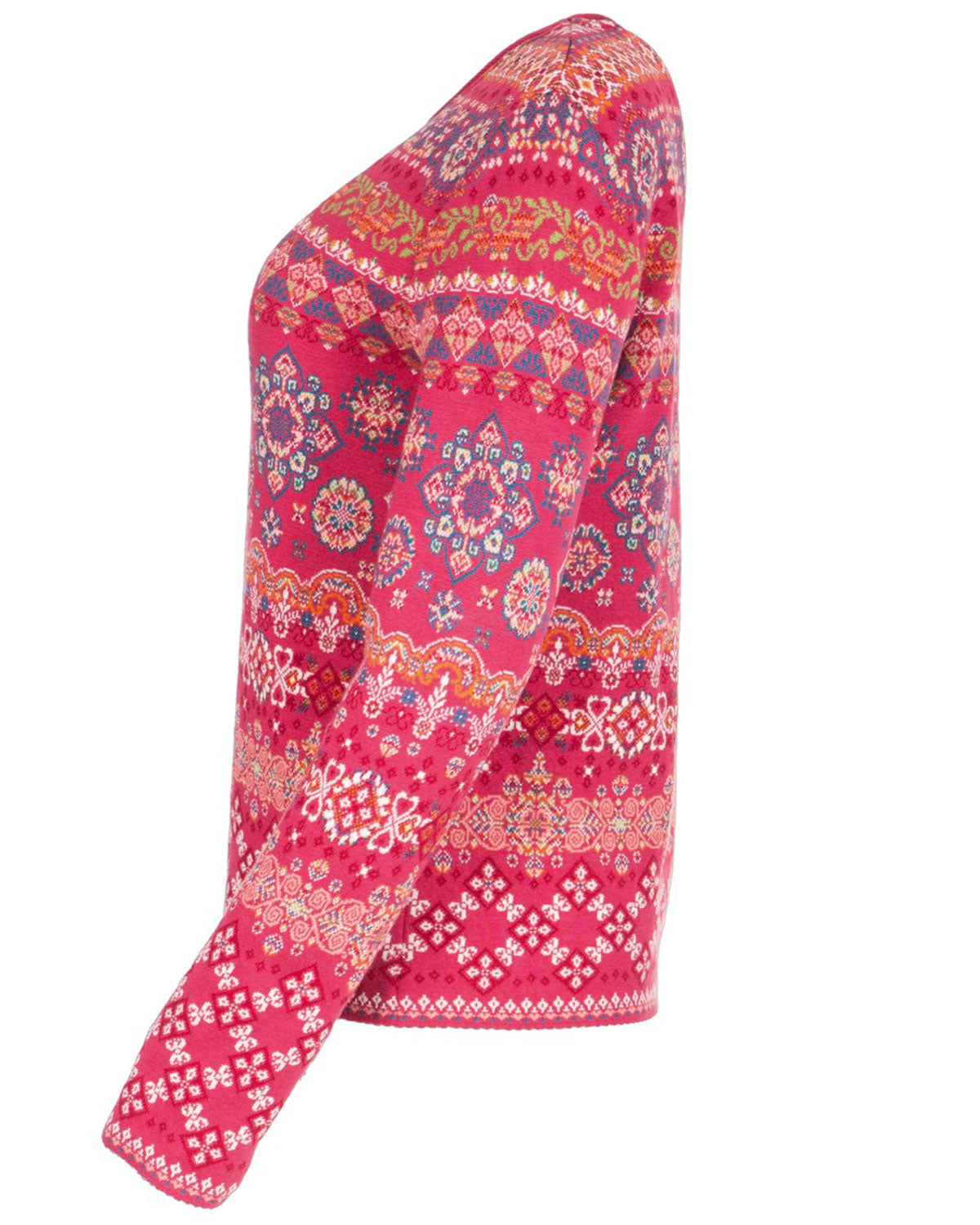 Dunque Damen Jacquard Pullover Rundhals Bio Baumwolle
