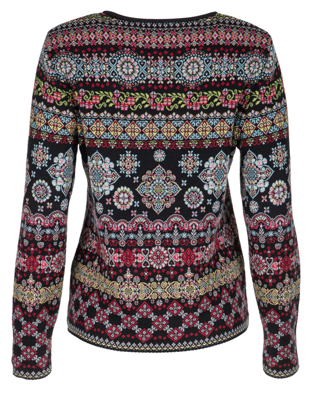 Dunque Damen Jacquard Pullover Rundhals Bio Baumwolle